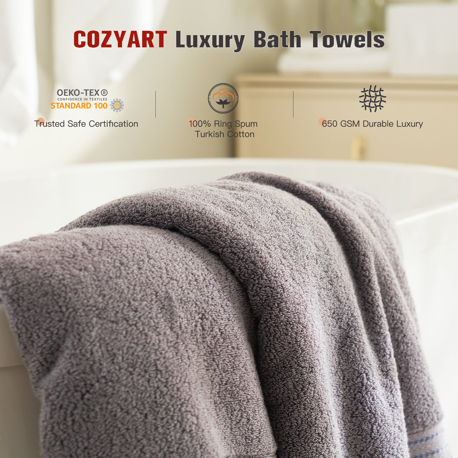 Ultimate Gray 4 Piece Luxury Bath Towels