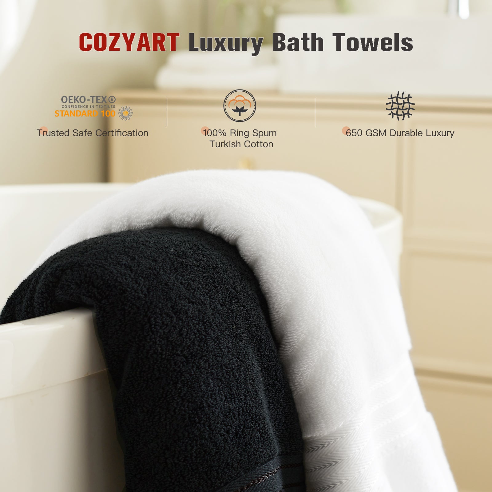 Black+ White 4 Piece Luxury Bath Towels