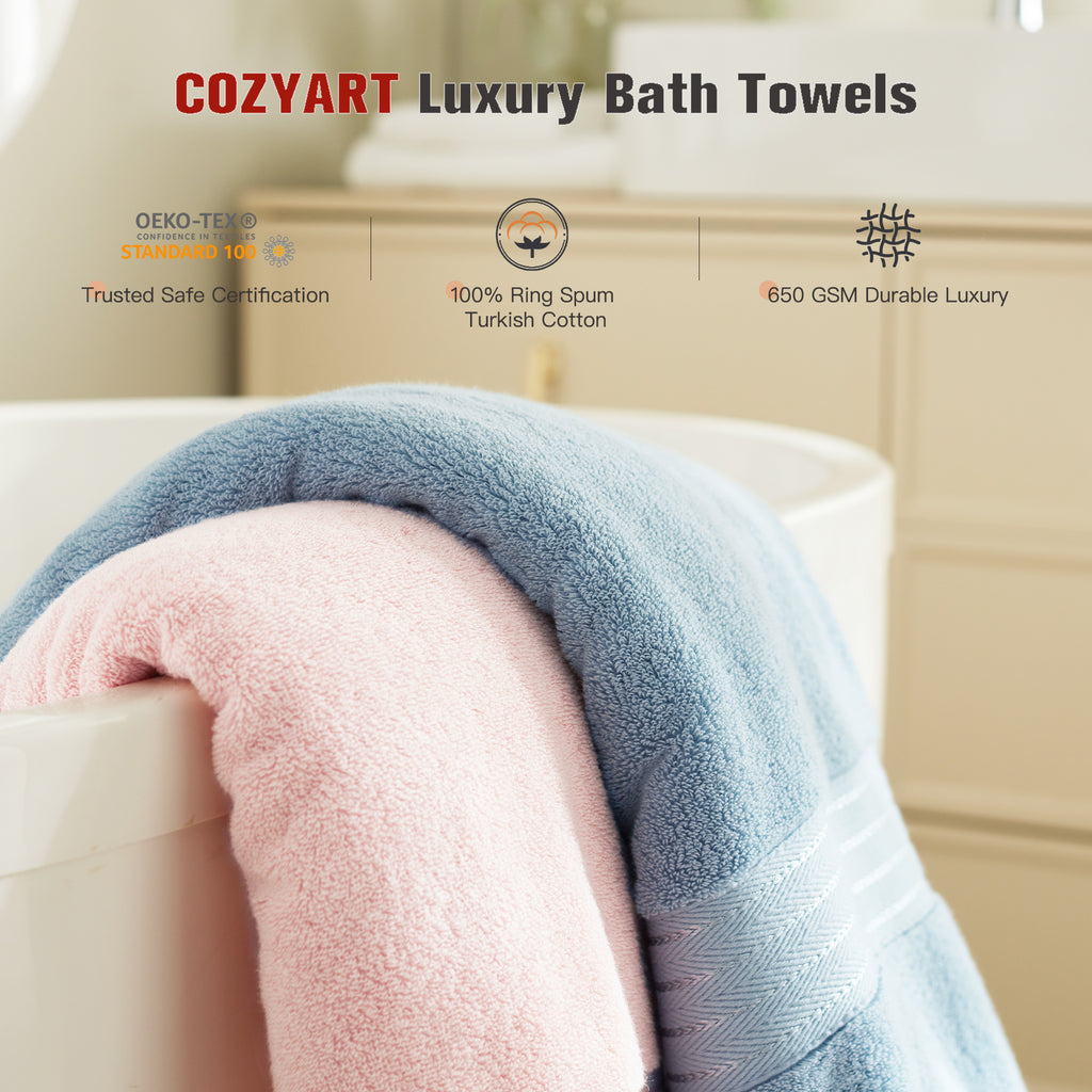 Pink+Light Blue 4 Piece Luxury Bath Towels