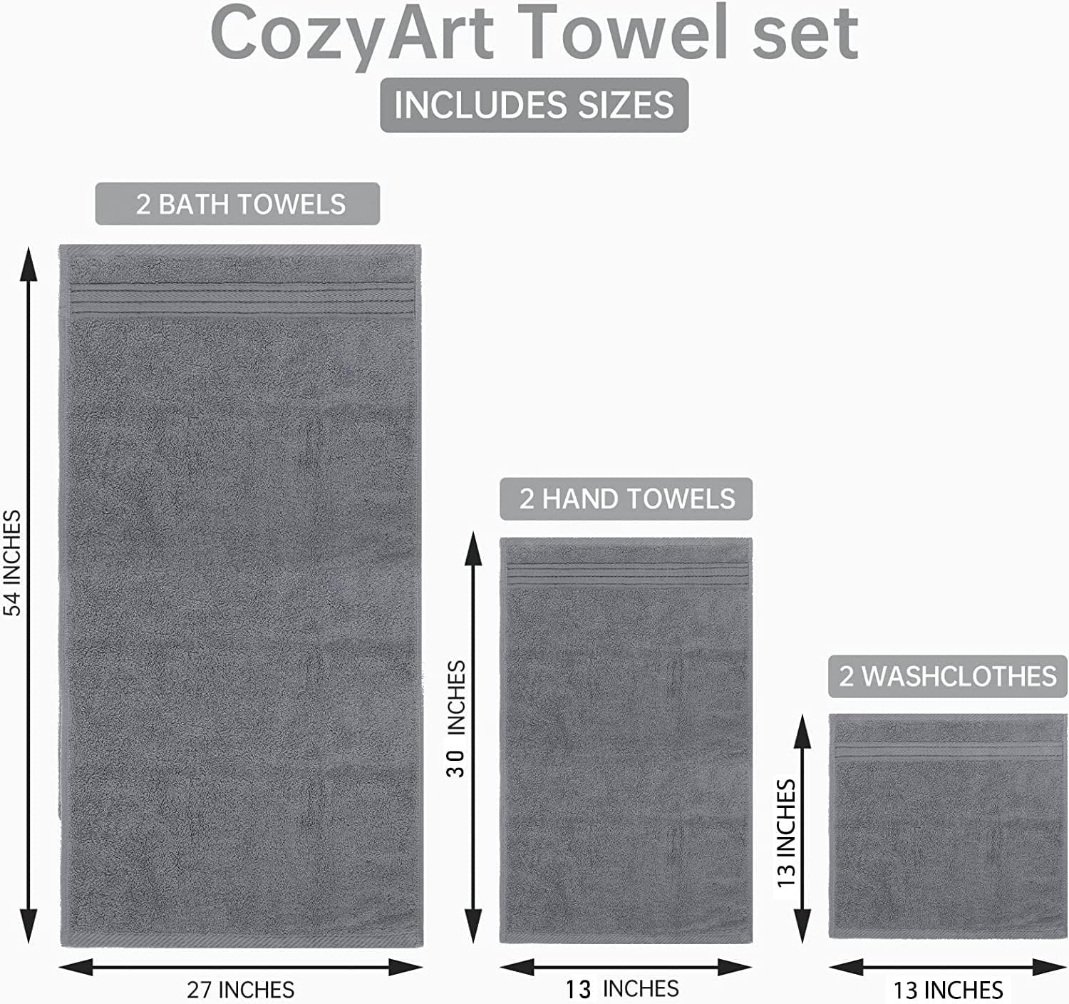 Grey Bath Towel Set 6pcs