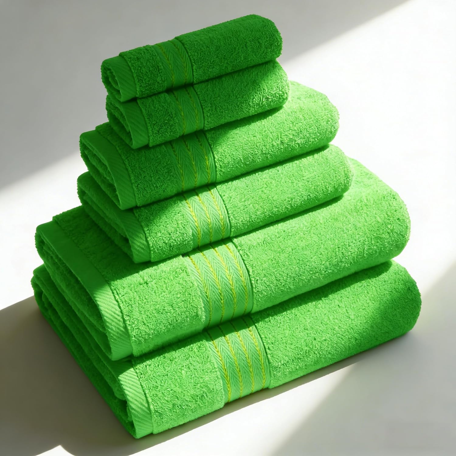 Green-classic Green Bath Towels for Bathroom 6 Pcs