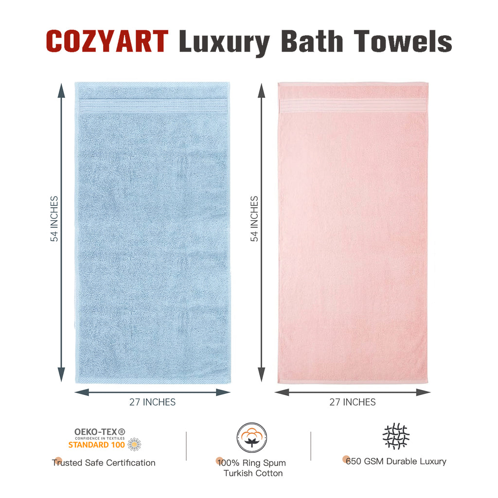 Pink+Light Blue 4 Piece Luxury Bath Towels