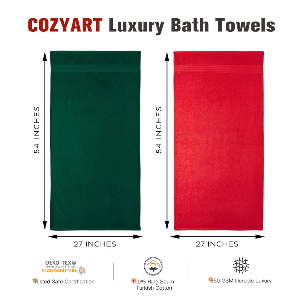 Red+dark Green 4 Piece Luxury Bath Towels