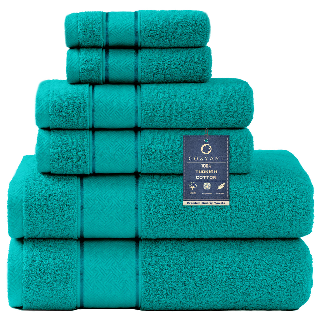 COZYART  Bath Towel Set 6 Piece, Luxury 100% Turkish Cotton 650GSM Hotel Quality, Soft, Absorbent,Towel Sets for Bathroom | 2 Bath Towels 2 Hand Towels 2 Washcloths