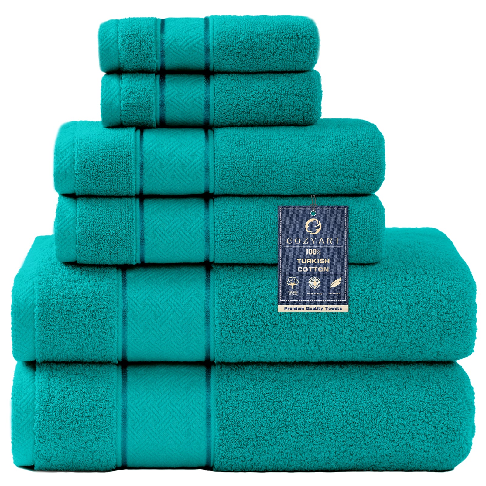 COZYART  Bath Towel Set 6 Piece, Luxury 100% Turkish Cotton 650GSM Hotel Quality, Soft, Absorbent,Towel Sets for Bathroom | 2 Bath Towels 2 Hand Towels 2 Washcloths