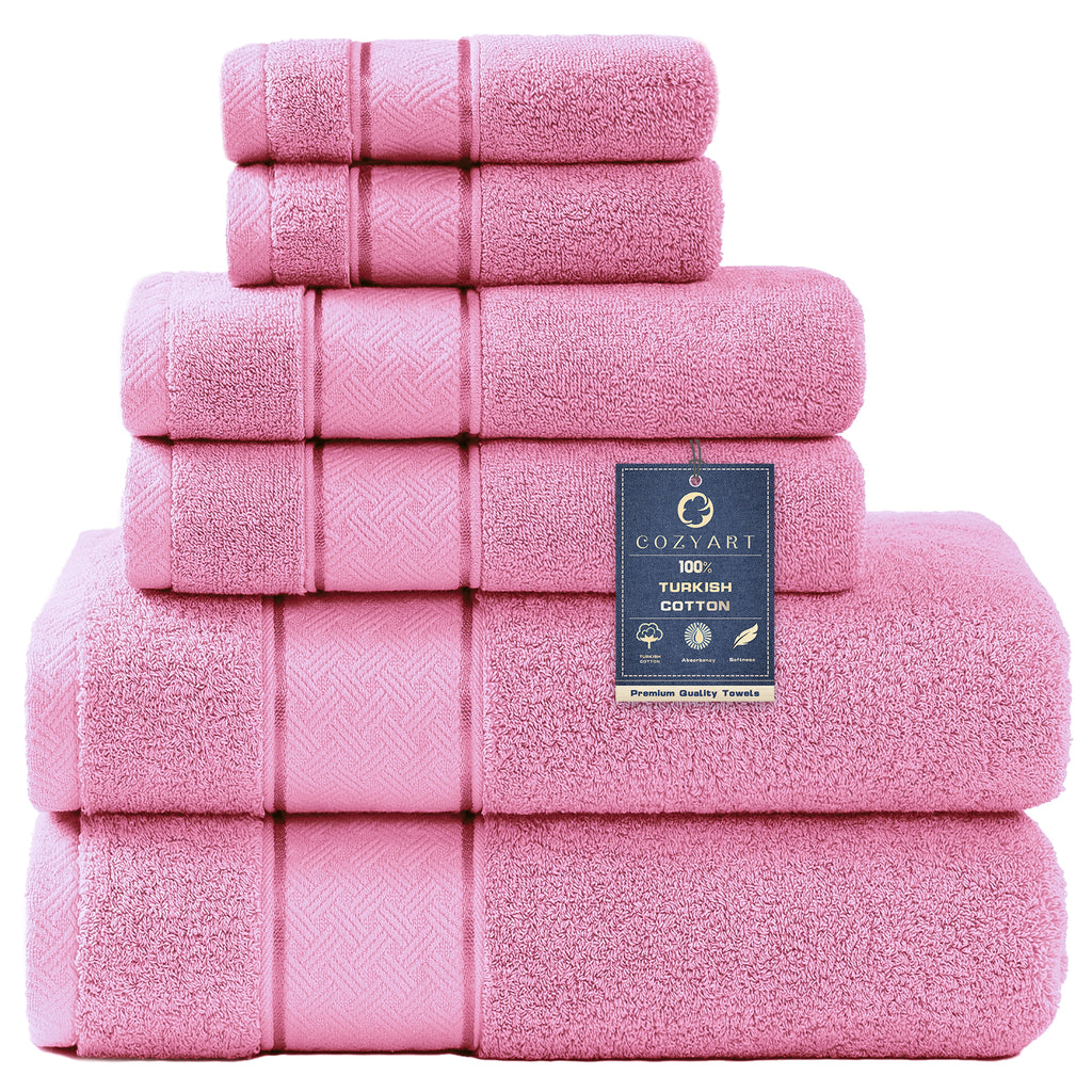 COZYART  Bath Towel Set 6 Piece, Luxury 100% Turkish Cotton 650GSM Hotel Quality, Soft, Absorbent,Towel Sets for Bathroom | 2 Bath Towels 2 Hand Towels 2 Washcloths
