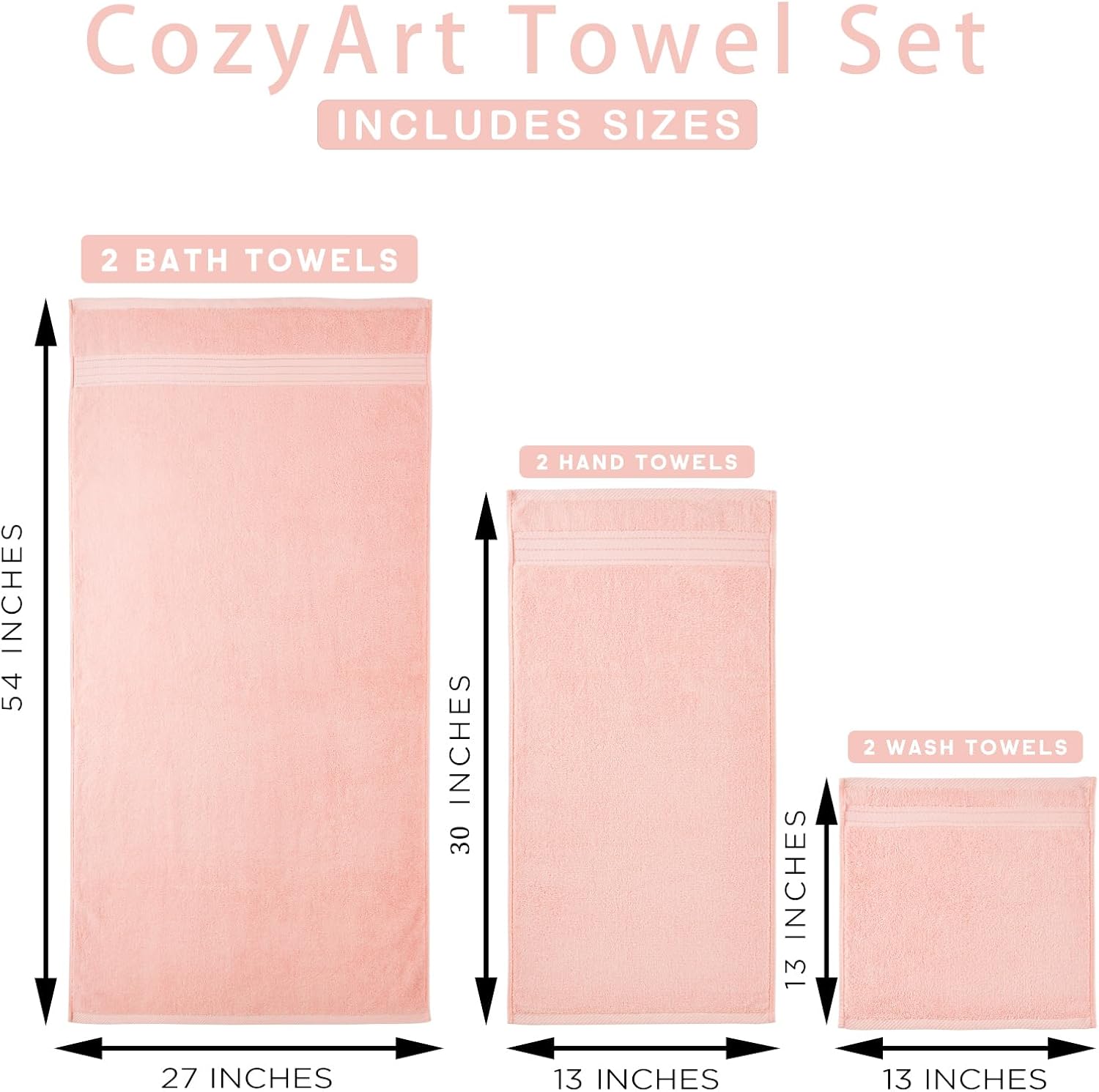 Pink Bathroom Towel Set 6Pcs
