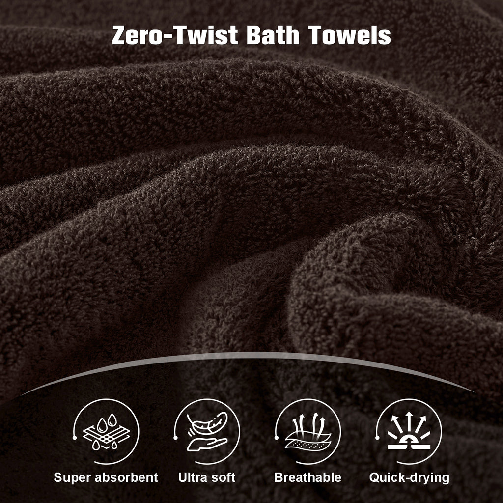 COZYART Luxury Bath Towels 4 PCS, 27x54 650 GSM Turkish Cotton, Brown