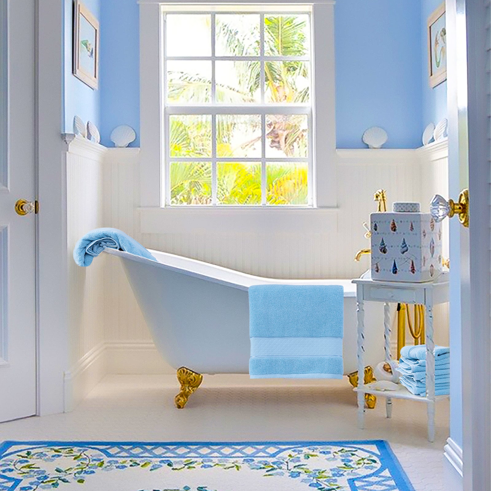 Light Blue Bath Towels Set 6 Piece