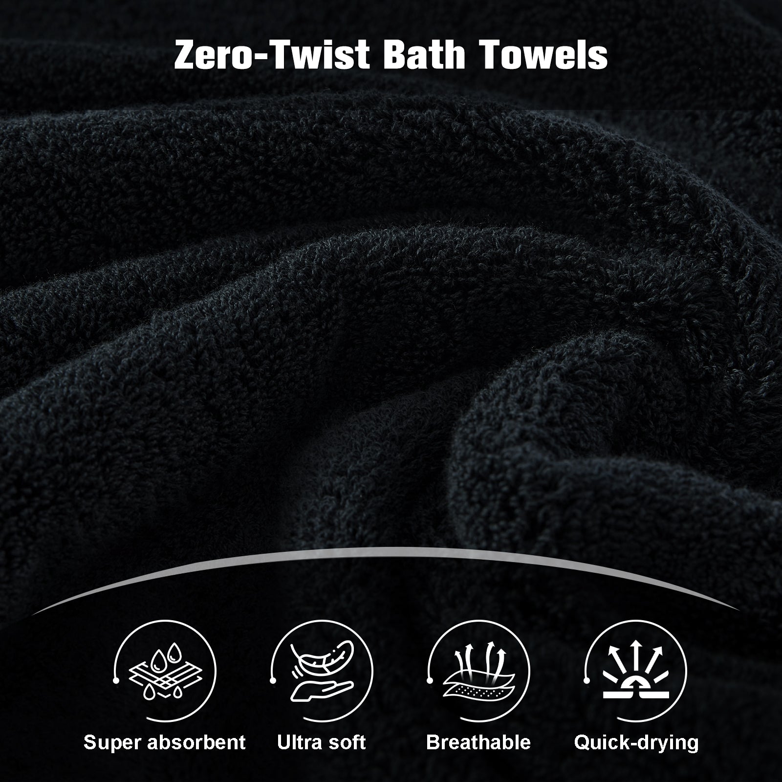 Black 4 Piece Luxury Bath Towels