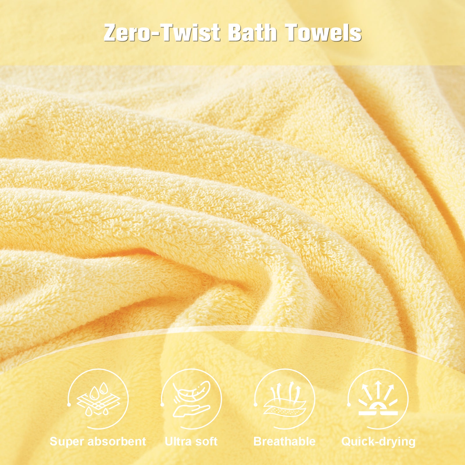 4 Piece Luxury Bath Towels  Grey+Yellow