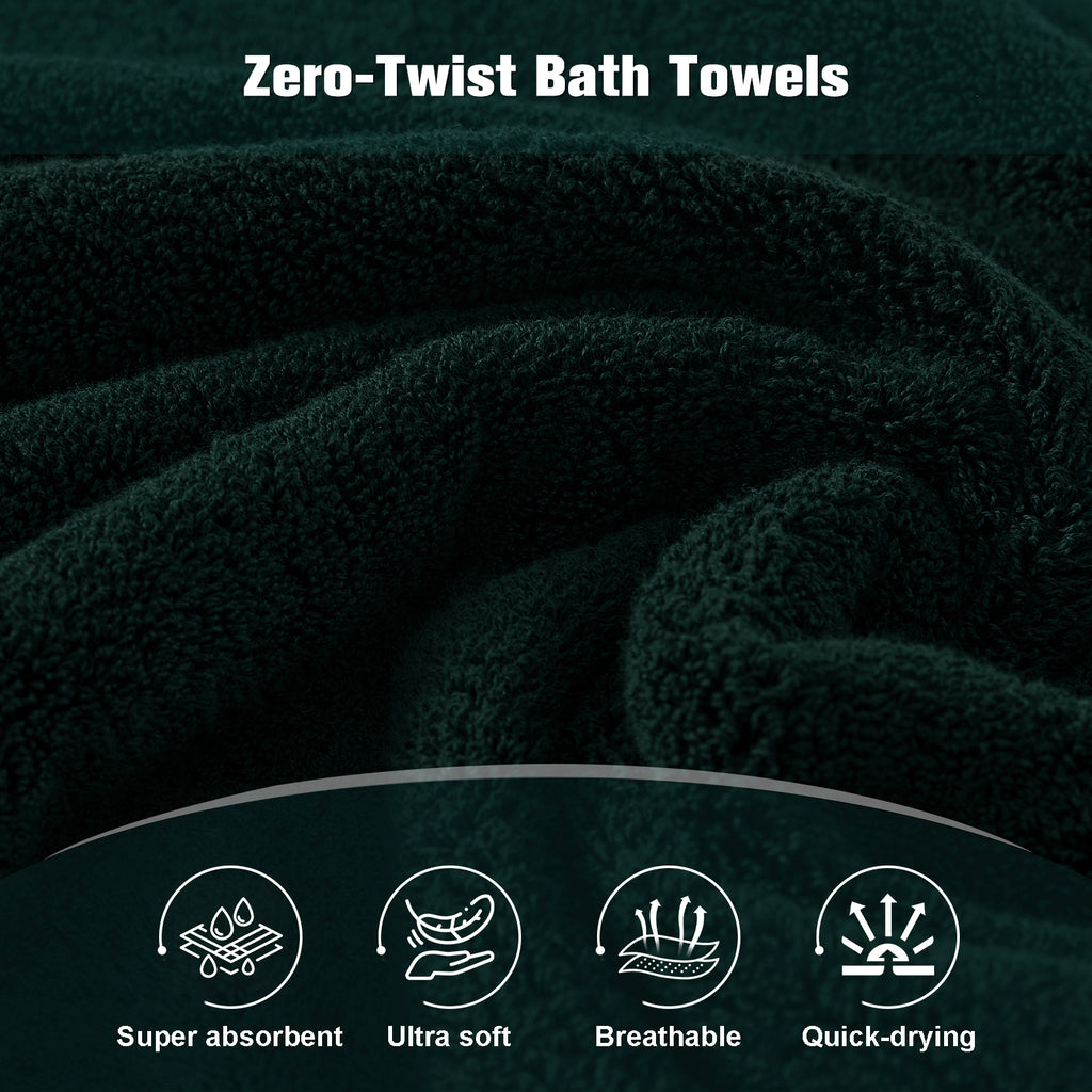 COZYART Luxury Bath Towels 4 PCS, 27x54 650 GSM Turkish Cotton, Deep Forest Green