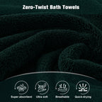 COZYART Luxury Bath Towels 4 PCS, 27x54 650 GSM Turkish Cotton, Deep Forest Green