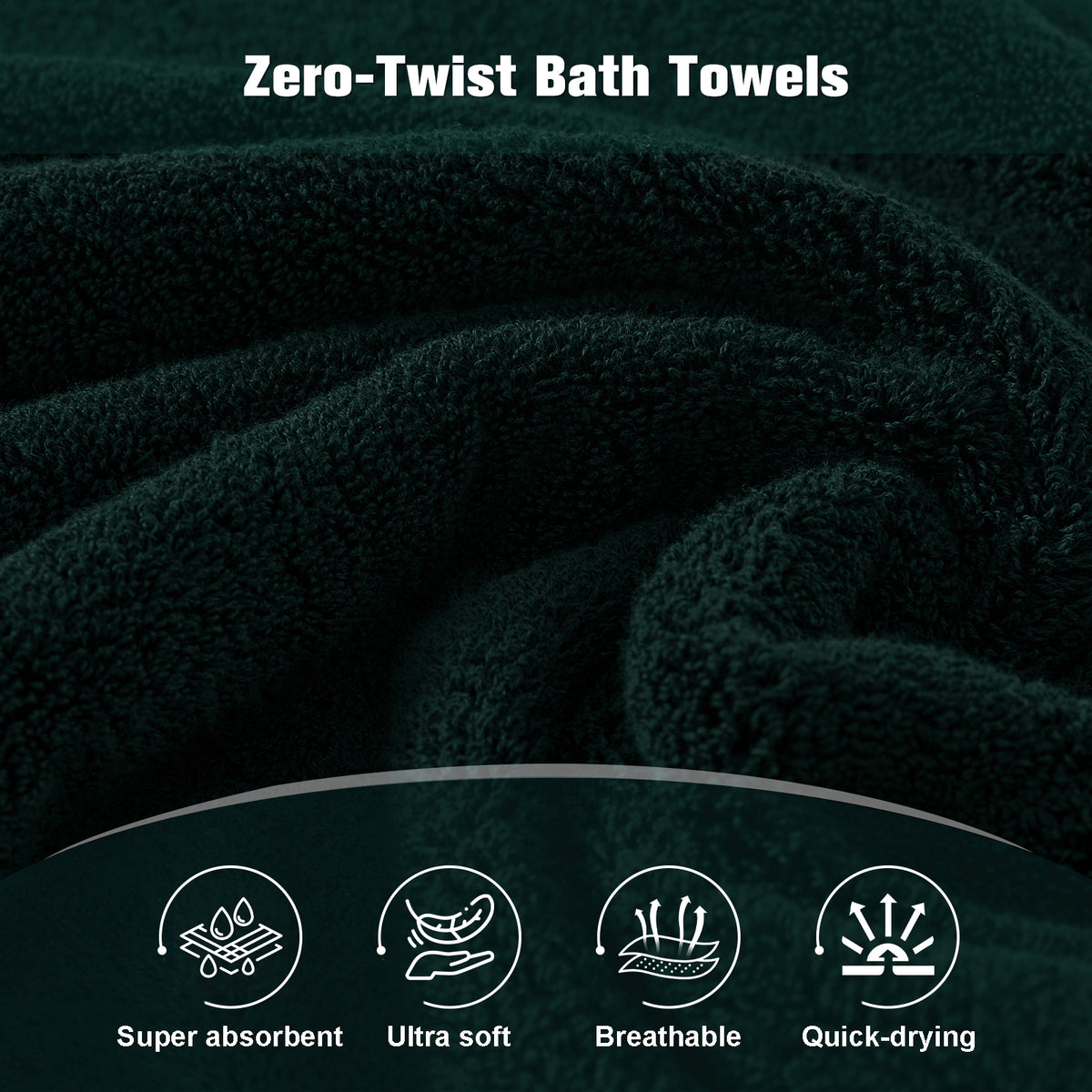 COZYART Luxury Bath Towels 4 PCS, 27x54 650 GSM Turkish Cotton, Deep Forest Green