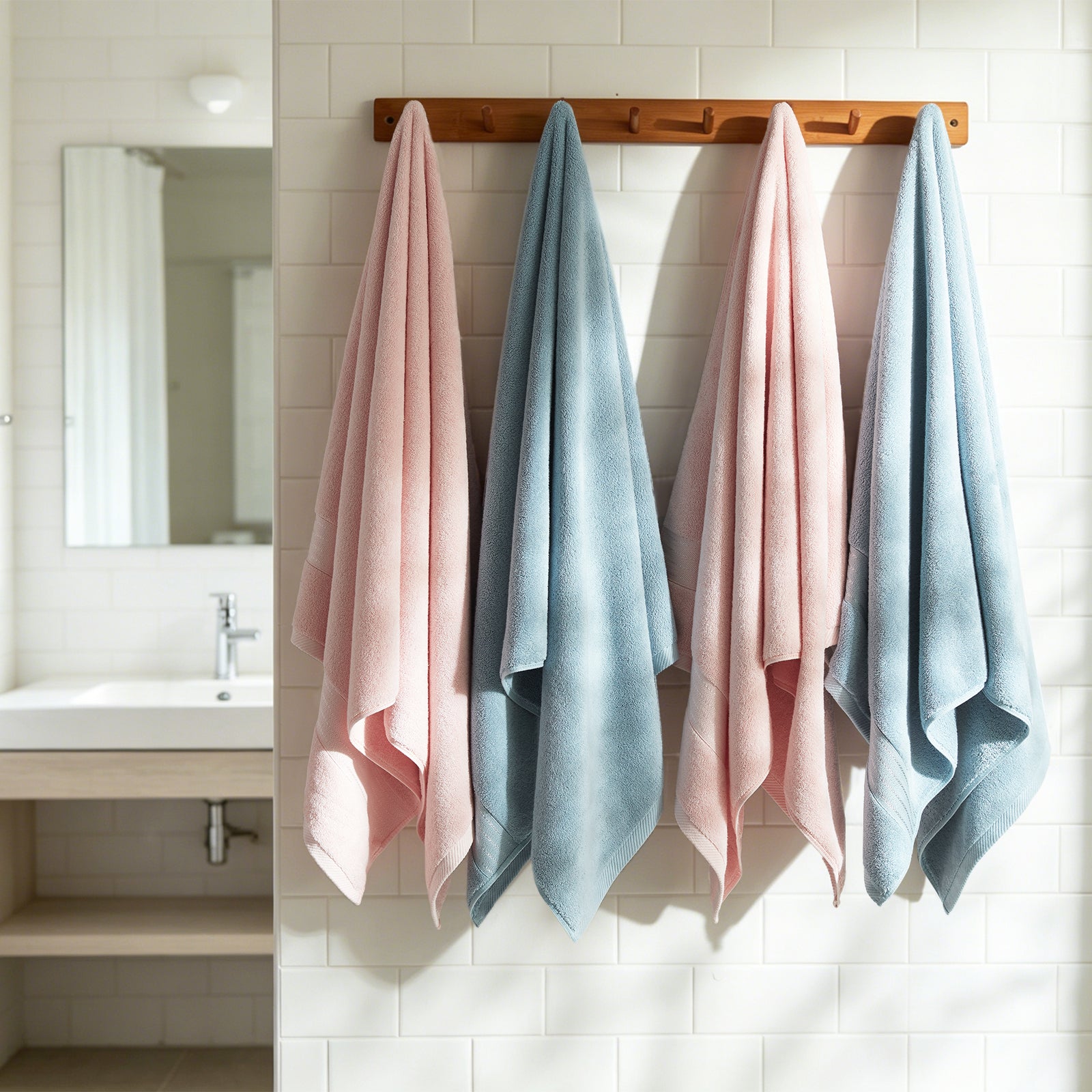 Pink+Light Blue 4 Piece Luxury Bath Towels