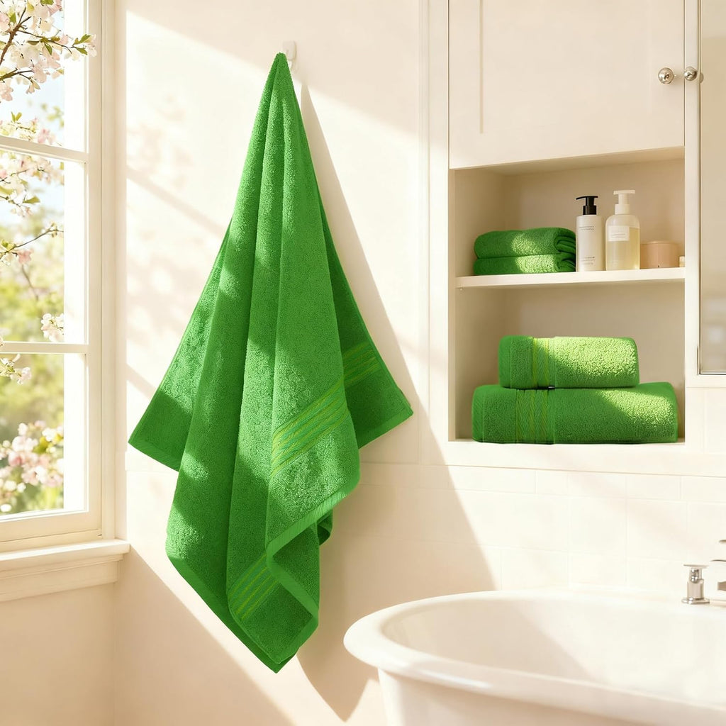 Green-classic Green Bath Towels for Bathroom 6 Pcs