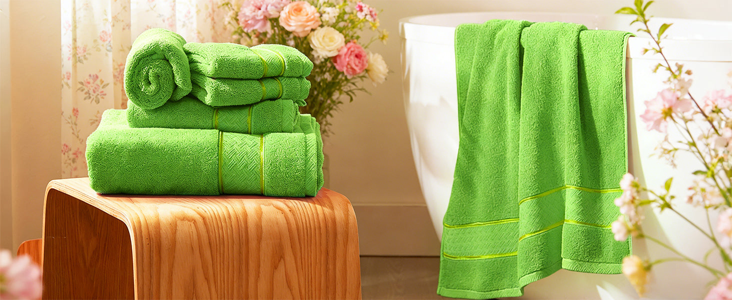 Grass Green Bath Towel Set 6 Piece