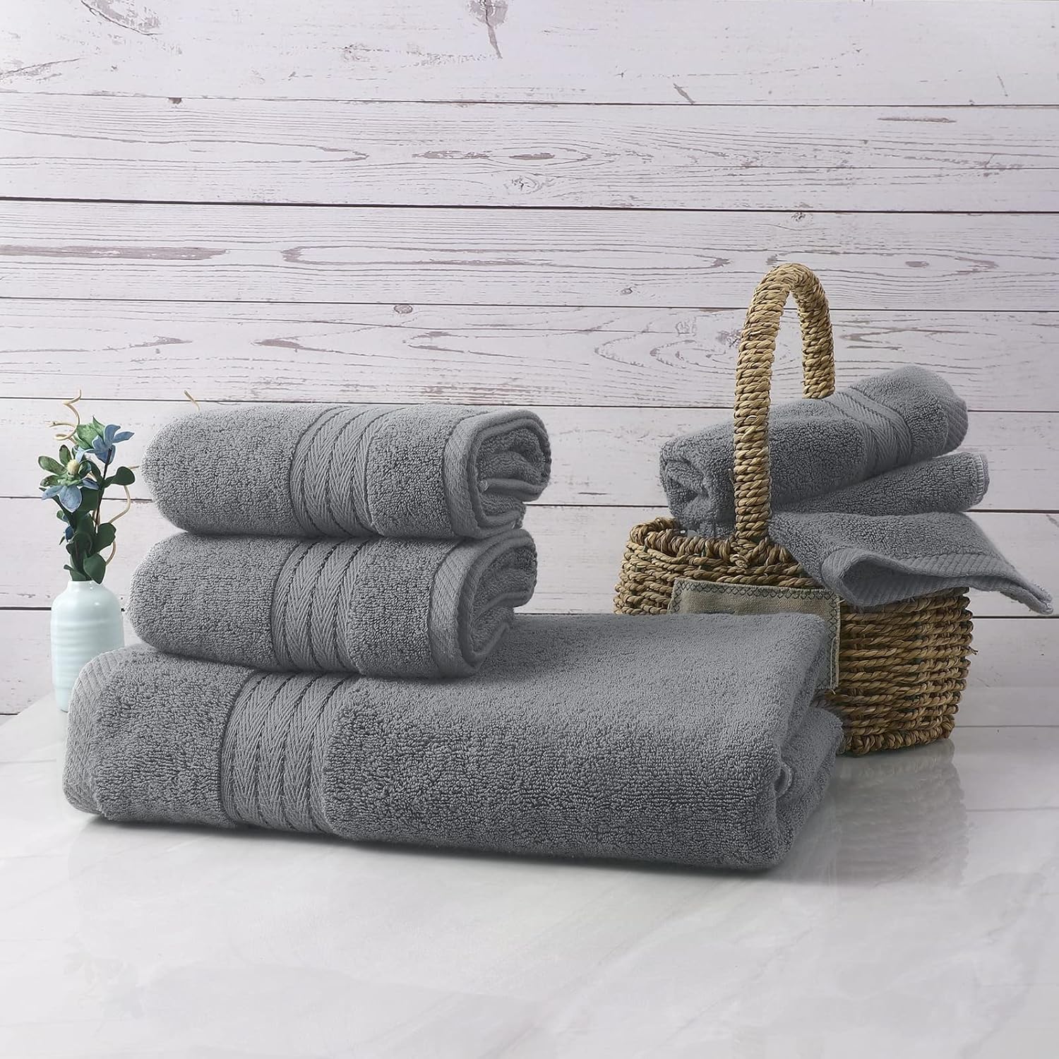 Grey Bath Towel Set 6pcs