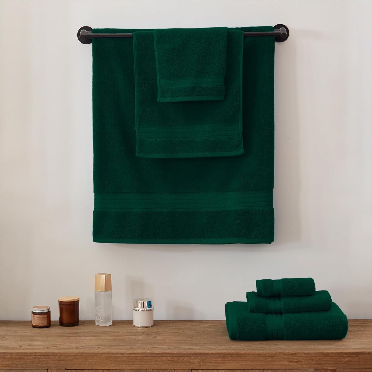 Dark Green Bath Towel Set 6Pcs