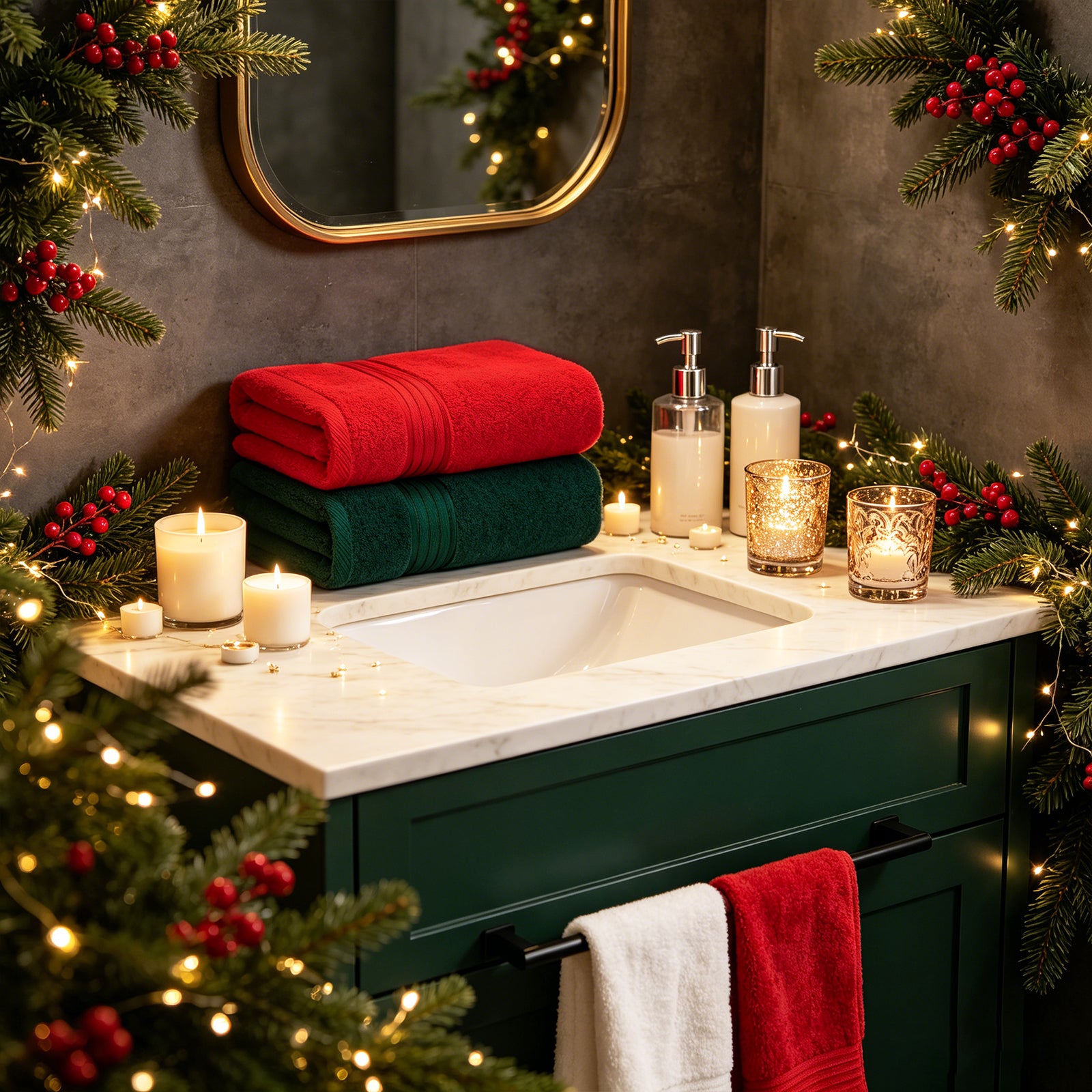 Red+dark Green 4 Piece Luxury Bath Towels