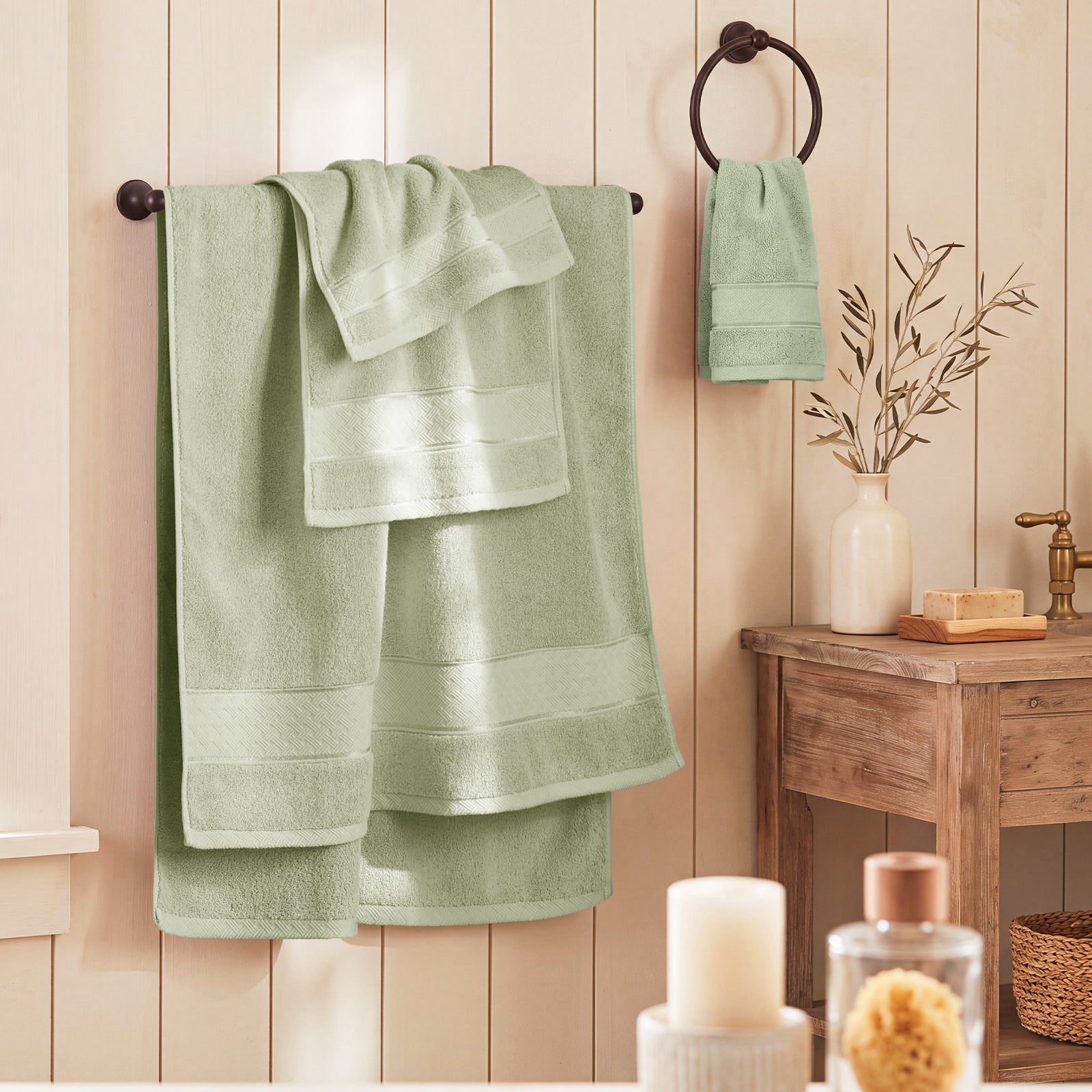 Sage Green Bath Towels Set 6 Piece