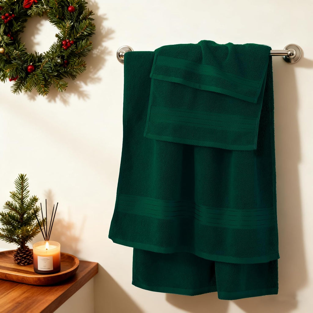 Dark Green Bath Towel Set 6Pcs