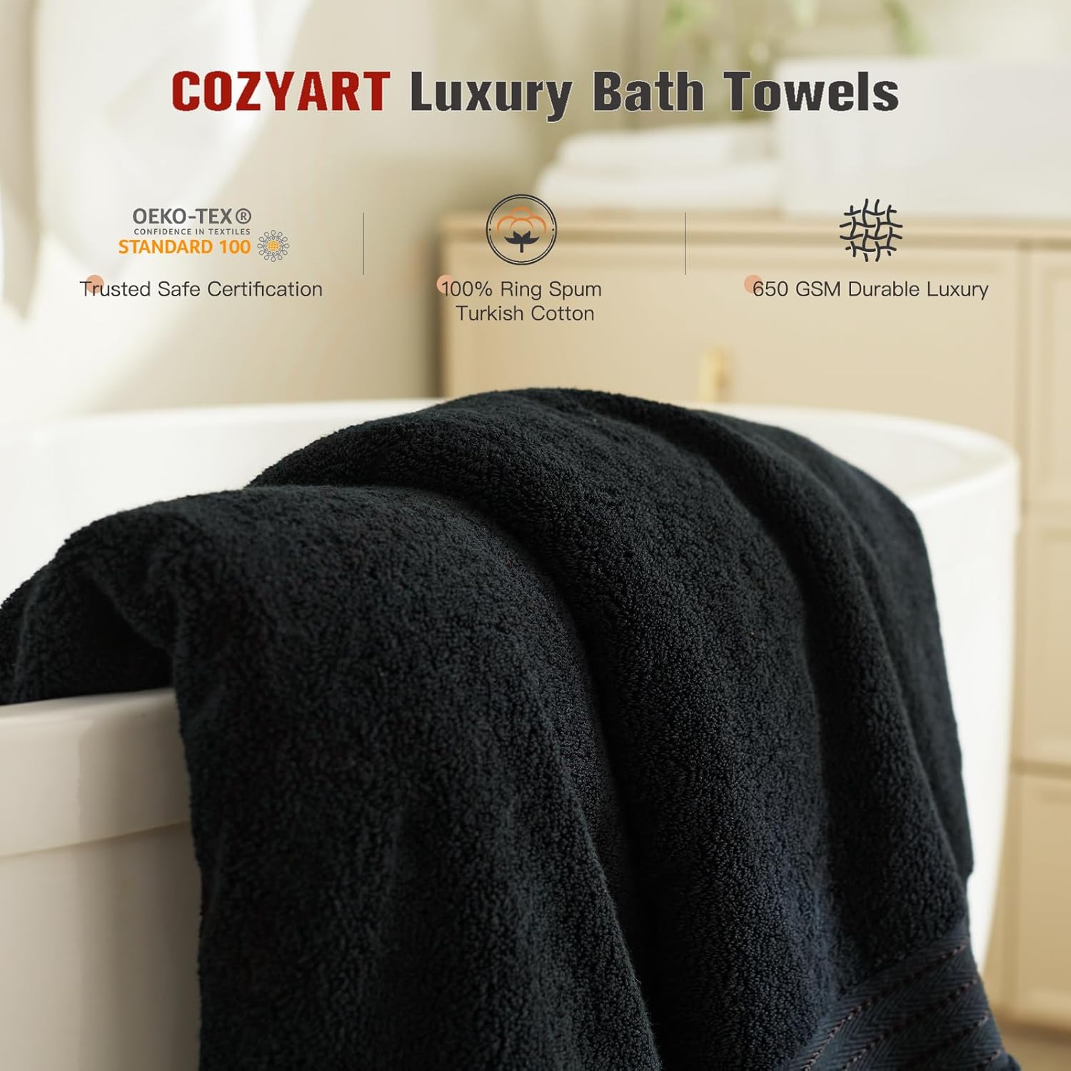 Black Bathroom Towel Sets 6Pcs