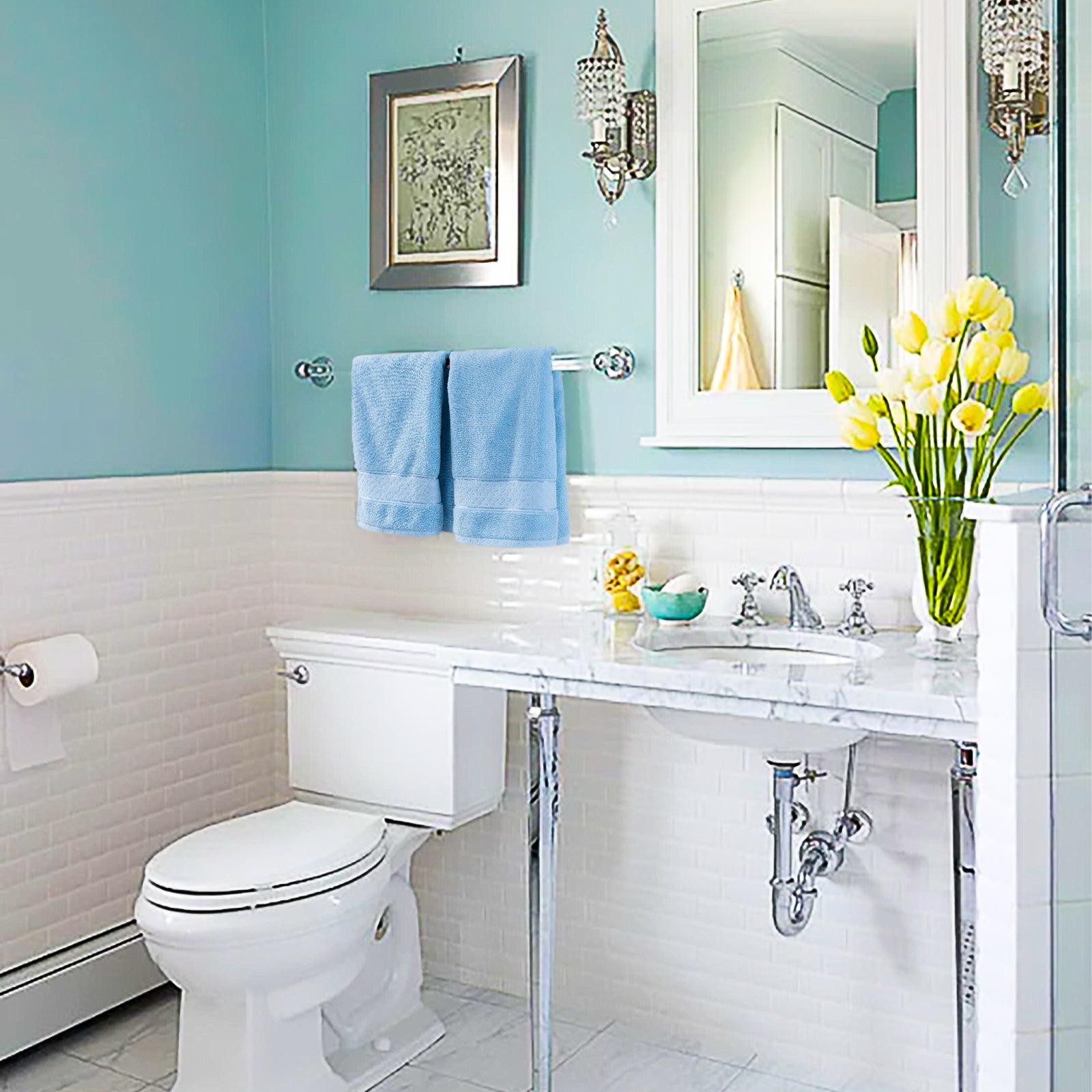 Light Blue Bath Towels Set 6 Piece