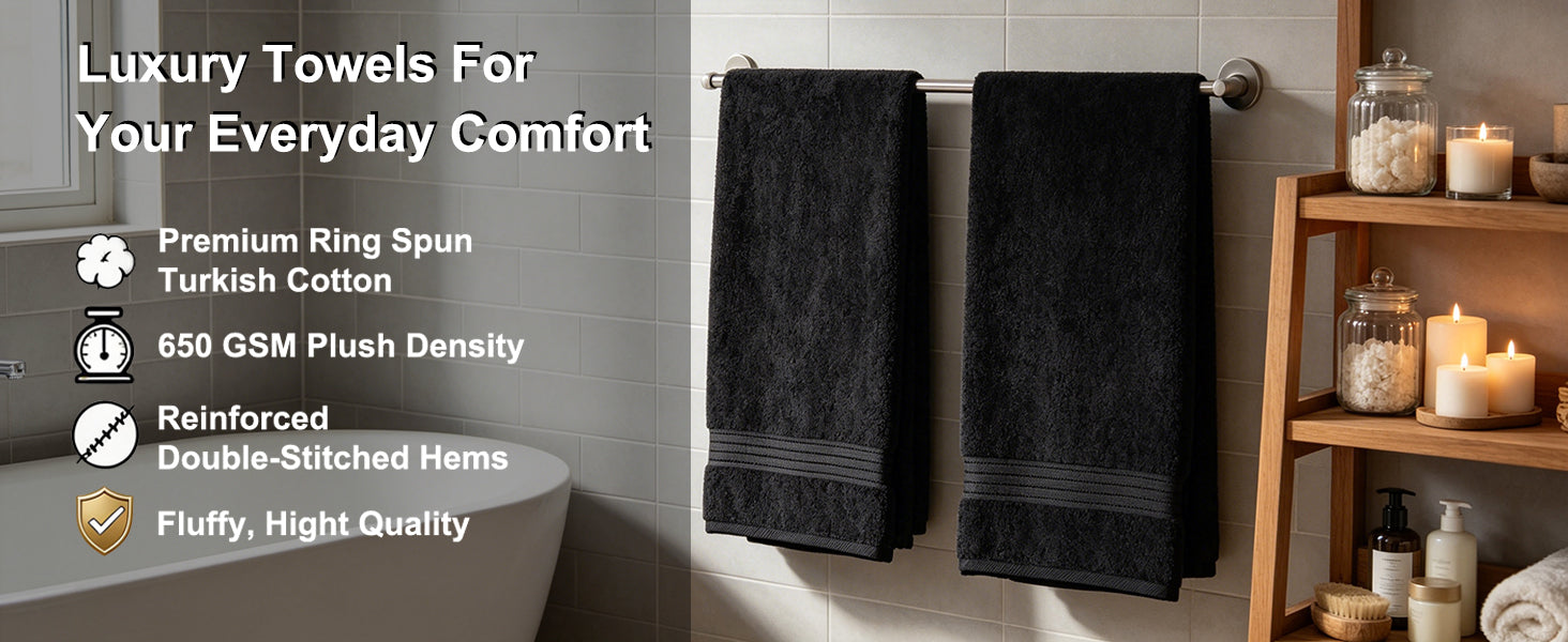 Black Bathroom Towel Sets 6Pcs
