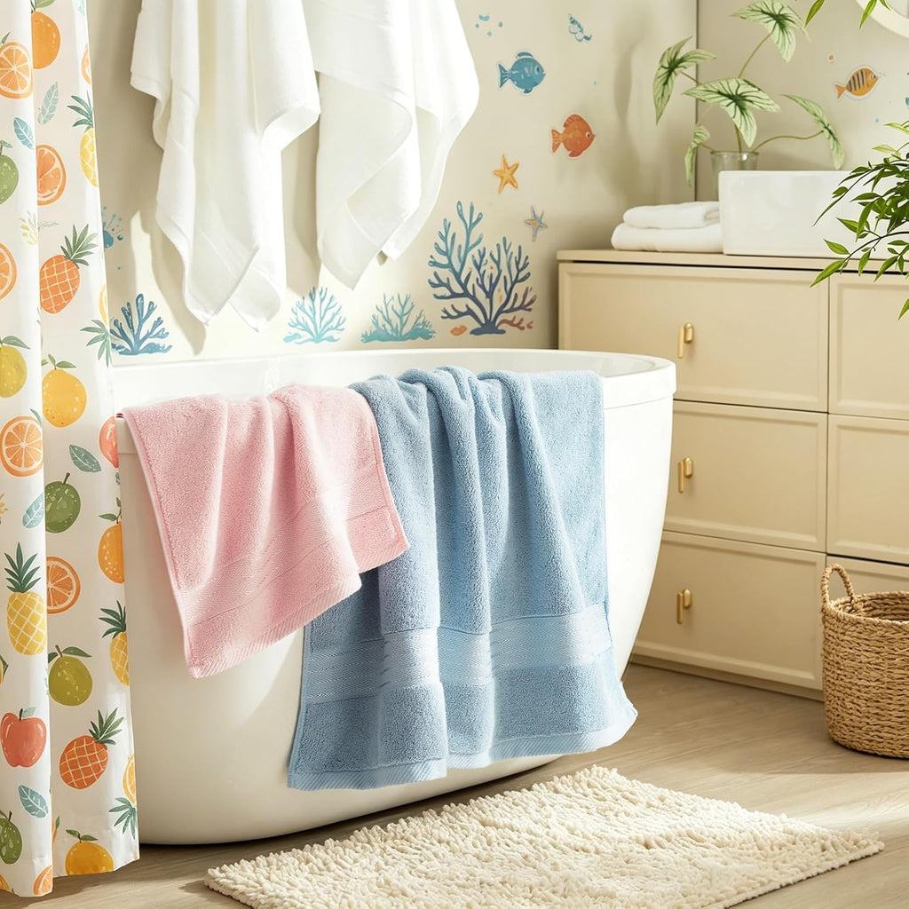 Pink+Light Blue 4 Piece Luxury Bath Towels