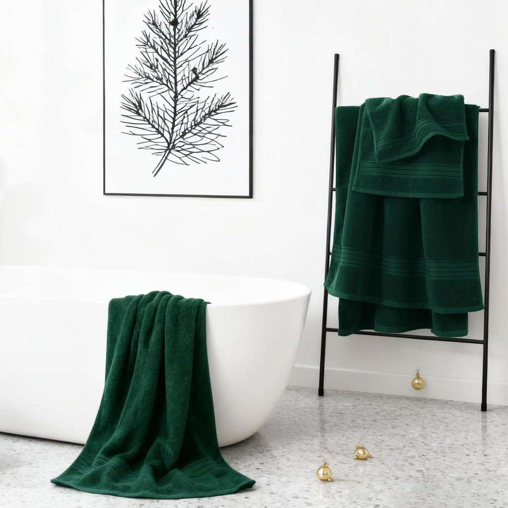 Dark Green Bath Towel Set 6Pcs