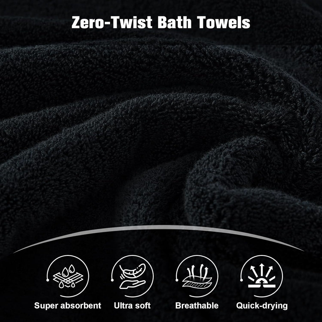 Black Bathroom Towel Sets 6Pcs