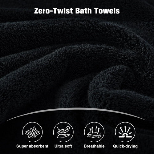 Black Bathroom Towel Sets 6Pcs