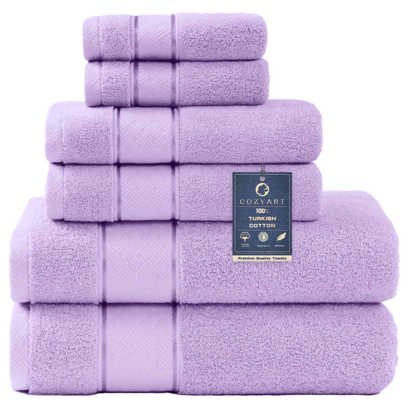COZYART  Bath Towel Set 6 Piece, Luxury 100% Turkish Cotton 650GSM Hotel Quality, Soft, Absorbent,Towel Sets for Bathroom | 2 Bath Towels 2 Hand Towels 2 Washcloths