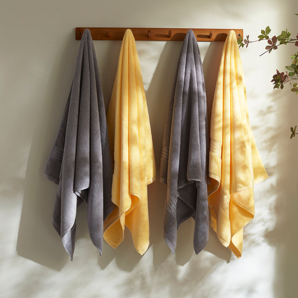 4 Piece Luxury Bath Towels  Grey+Yellow