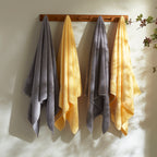 4 Piece Luxury Bath Towels  Grey+Yellow