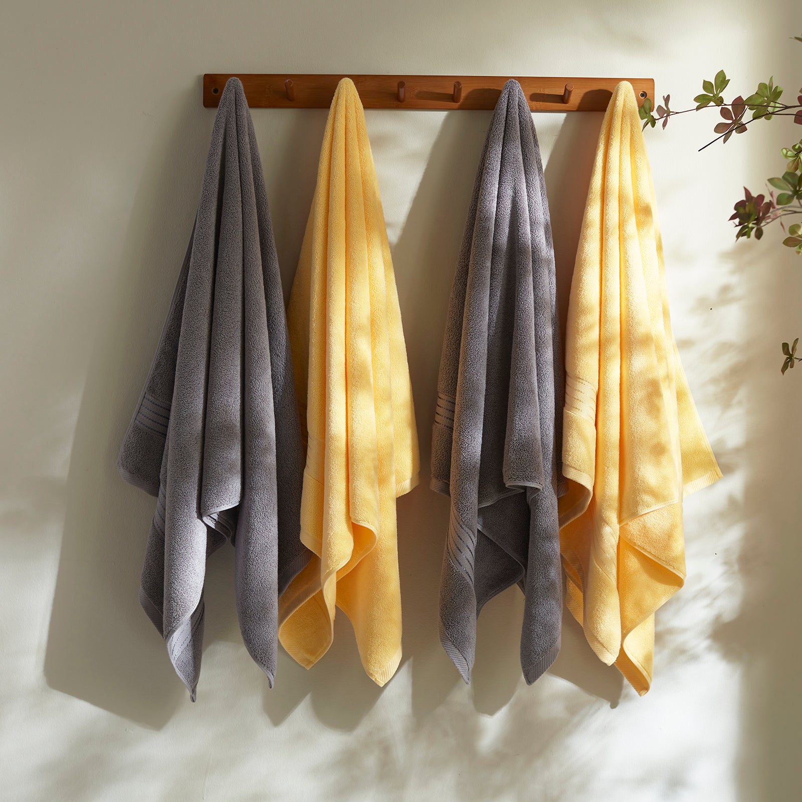 4 Piece Luxury Bath Towels  Grey+Yellow